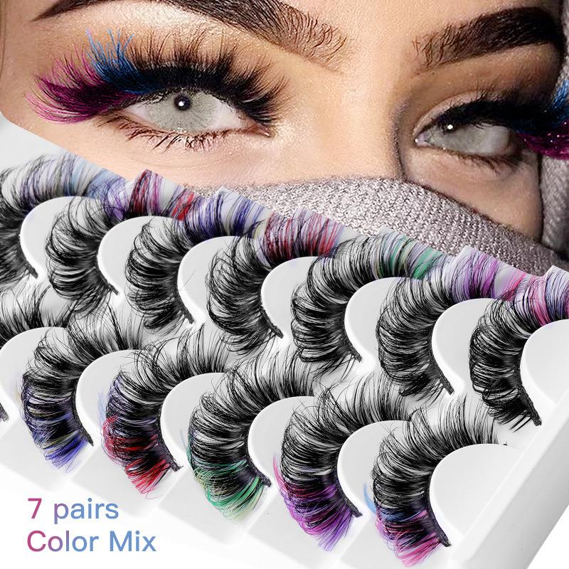 False Eyelashes Natural - 7 أزواج من الرموش الصناعية الملونة