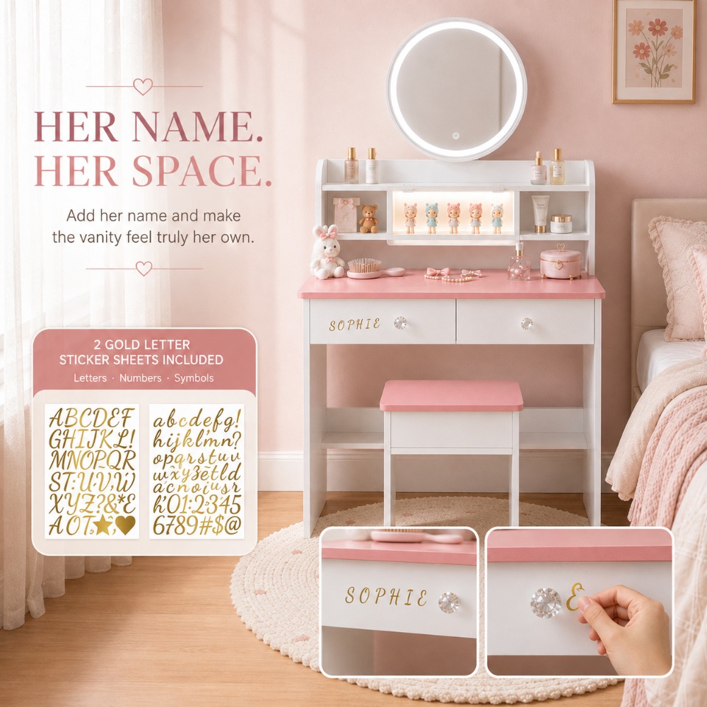 Beauty Makeup Vanity Set - هدية مثالية لها، طاولة زينة وردية