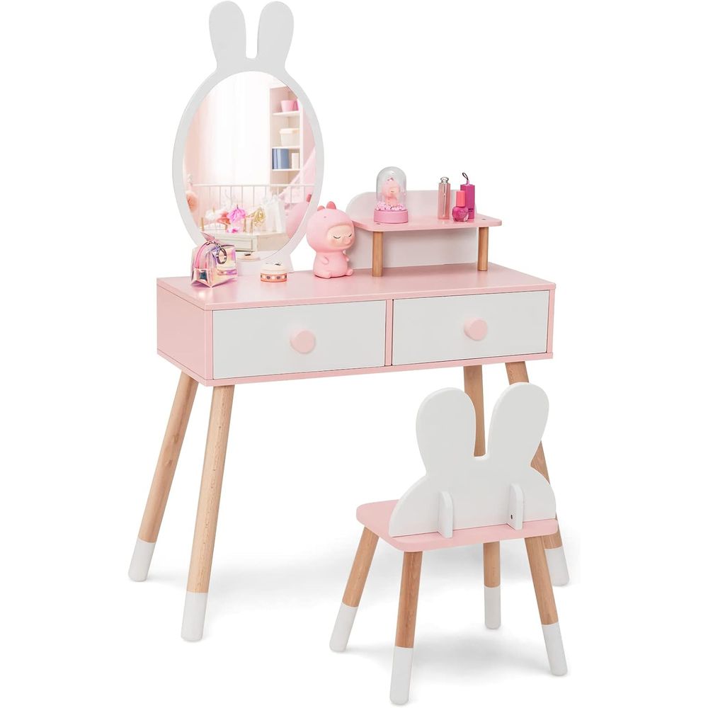 Beauty Makeup Vanity Set - طاولة تجميل للأطفال بتصميم أرنب، طاولة
